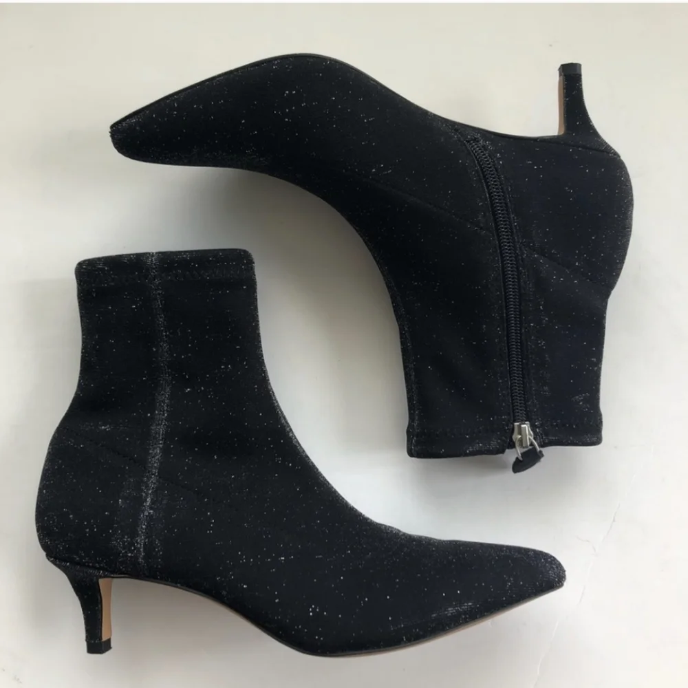 Rebecca Minkoff Sayres Black Glitter Kitten Heel Booties 8 - Sparkly Party Boot